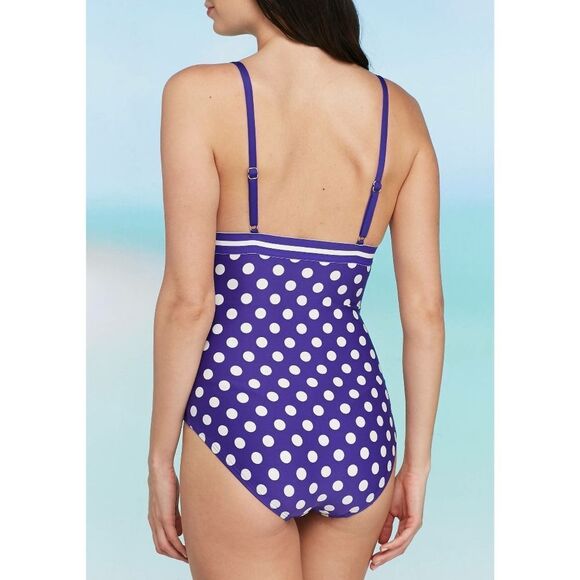 New! KATE SPADE Retro Polka Dot One-Piece Swimsuit Purple White Bathing Suit - Picture 6 of 9